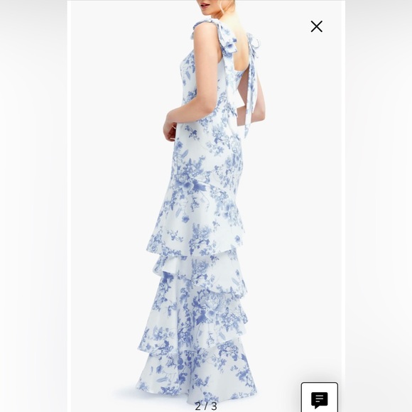 Dessy Collection Floral Print Ruffle Tie Strap Gown - Picture 4 of 10